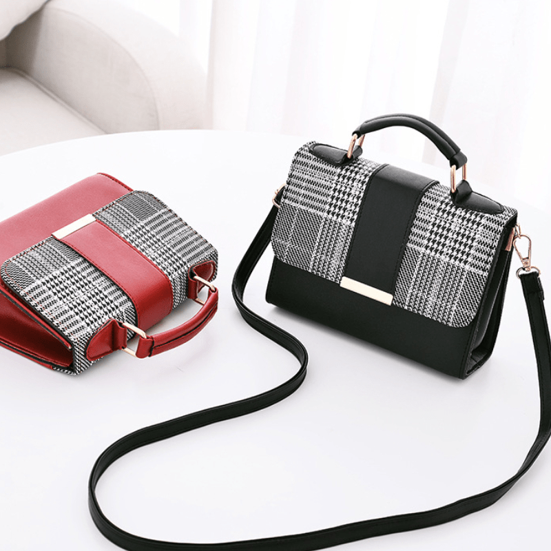 Vintage Houndstooth Crossbody Bag Retro Flap Shoulder Bag