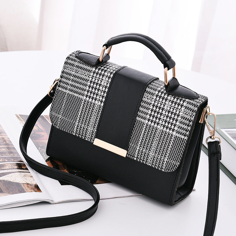 Vintage Houndstooth Crossbody Bag Retro Flap Shoulder Bag