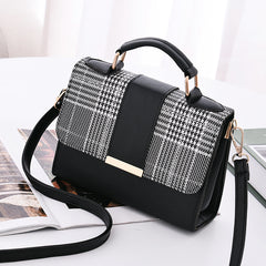 Vintage Houndstooth Crossbody Bag Retro Flap Shoulder Bag