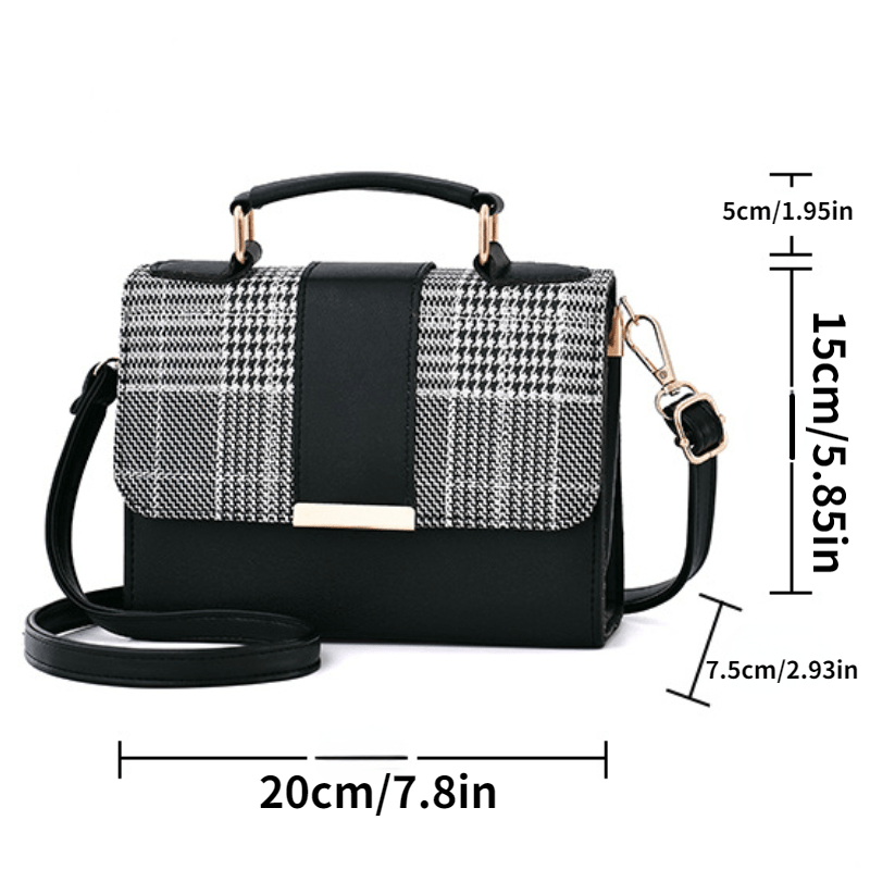 Vintage Houndstooth Crossbody Bag Retro Flap Shoulder Bag