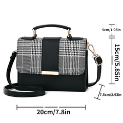 Vintage Houndstooth Crossbody Bag Retro Flap Shoulder Bag
