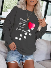 Dog Footprint & Letter Print Sweatshirt for Women