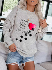 Dog Footprint & Letter Print Sweatshirt for Women