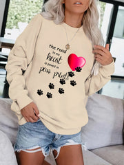 Dog Footprint & Letter Print Sweatshirt for Women