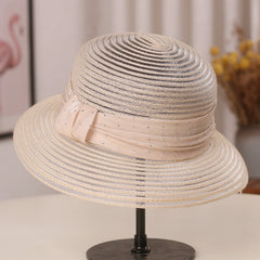 Rhinestone Satin Strap Bucket Hat Wide Brim Solid Sun Hat