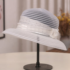 Rhinestone Satin Strap Bucket Hat Wide Brim Solid Sun Hat