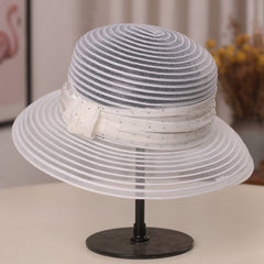Rhinestone Satin Strap Bucket Hat Wide Brim Solid Sun Hat