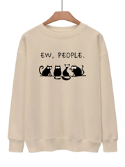Cat & Letter Print Crew Neck Sweatshirt for Fall & Winter