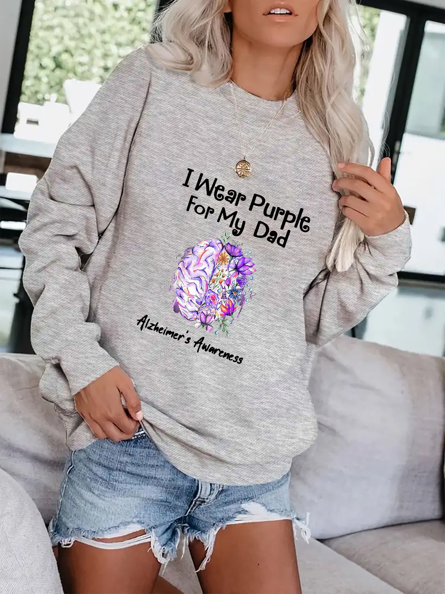 Graphic Print Pullover Sweatshirt for Women