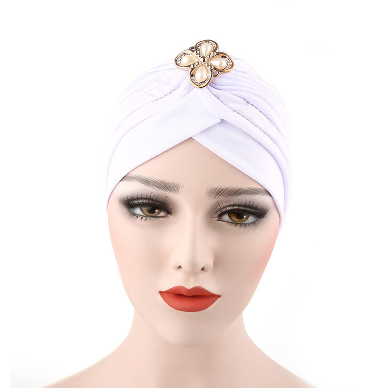 Faux Pearl Flower Turban Cap Head Wrap Ramadan Hijab Ch