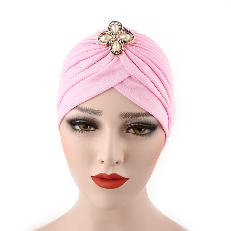 Faux Pearl Flower Turban Cap Head Wrap Ramadan Hijab Ch