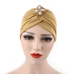 Faux Pearl Flower Turban Cap Head Wrap Ramadan Hijab Ch
