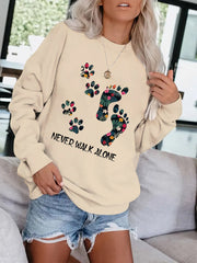 Footprint & Slogan Print Pullover Sweatshirt Loose Crew Neck Casual Sweatshirt