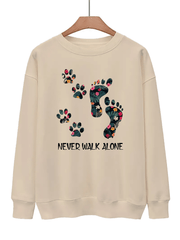Footprint & Slogan Print Pullover Sweatshirt Loose Crew Neck Casual Sweatshirt