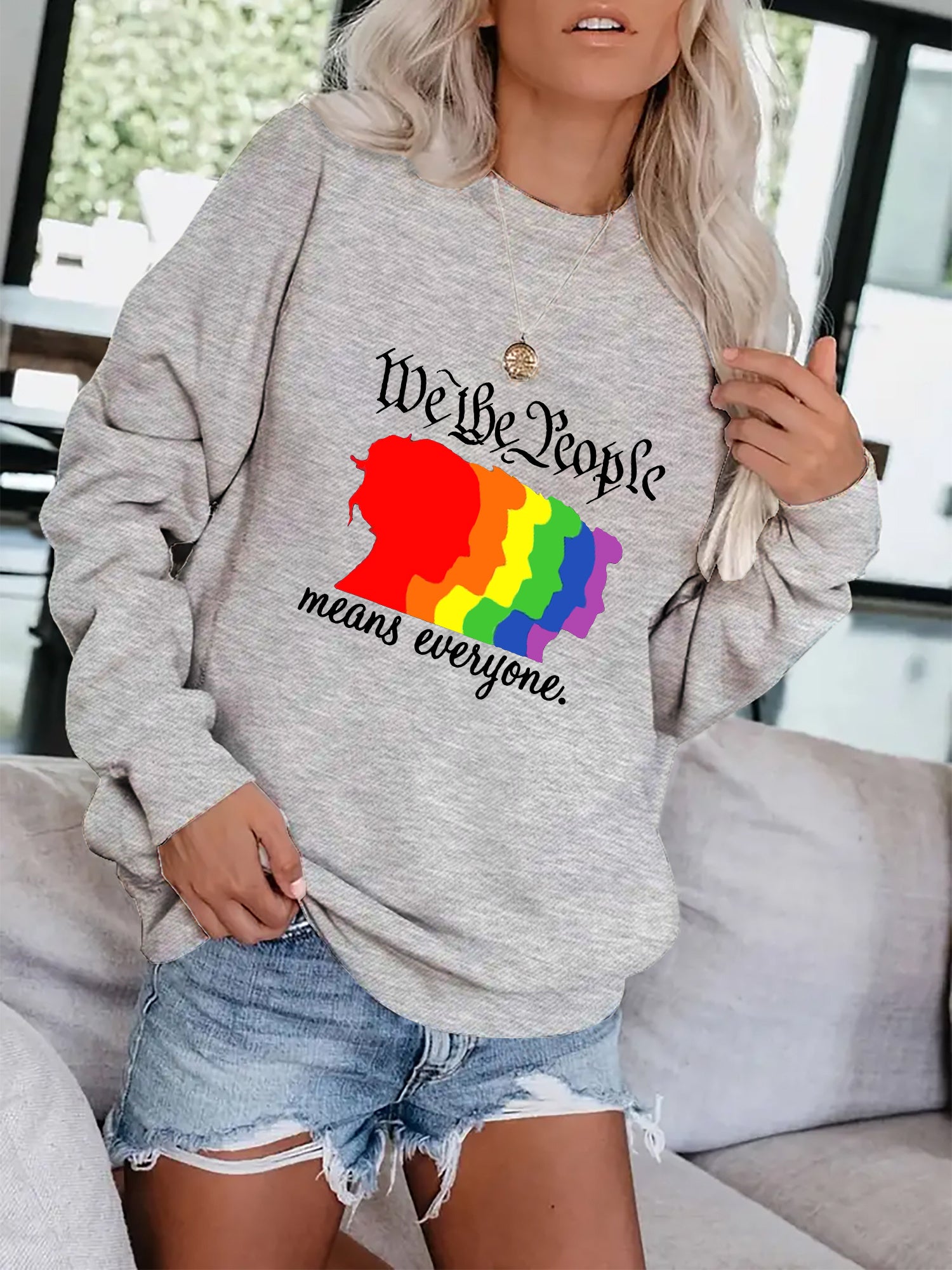 Rainbow Graphic Print Sweatshirt Casual Loose Comfy Sweatshirt For Fall & Winter