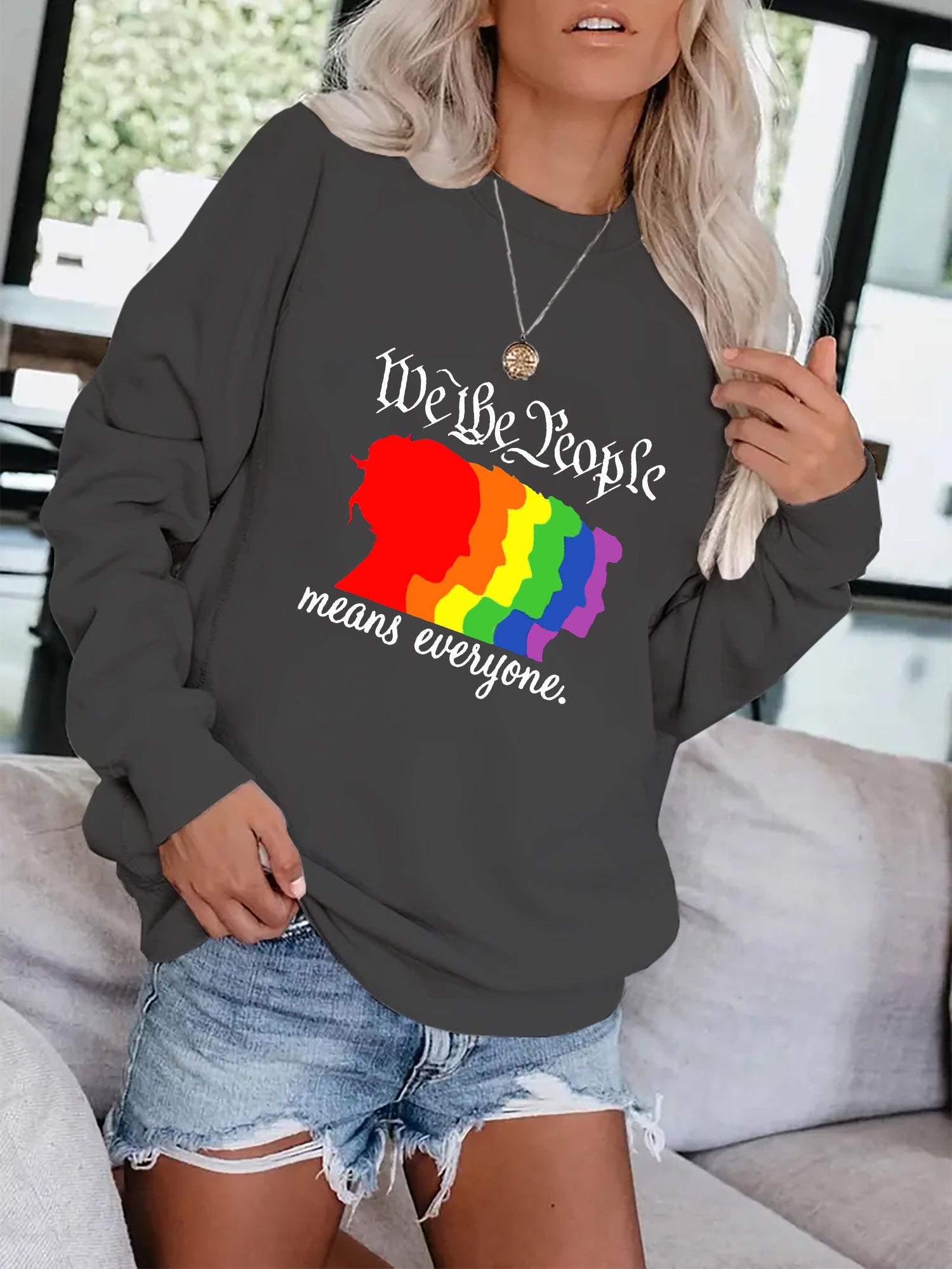 Rainbow Graphic Print Sweatshirt Casual Loose Comfy Sweatshirt For Fall & Winter