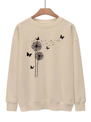 Dandelion & Butterfly Print Sweatshirt Casual Loose Drop Shoulder Sweatshirt
