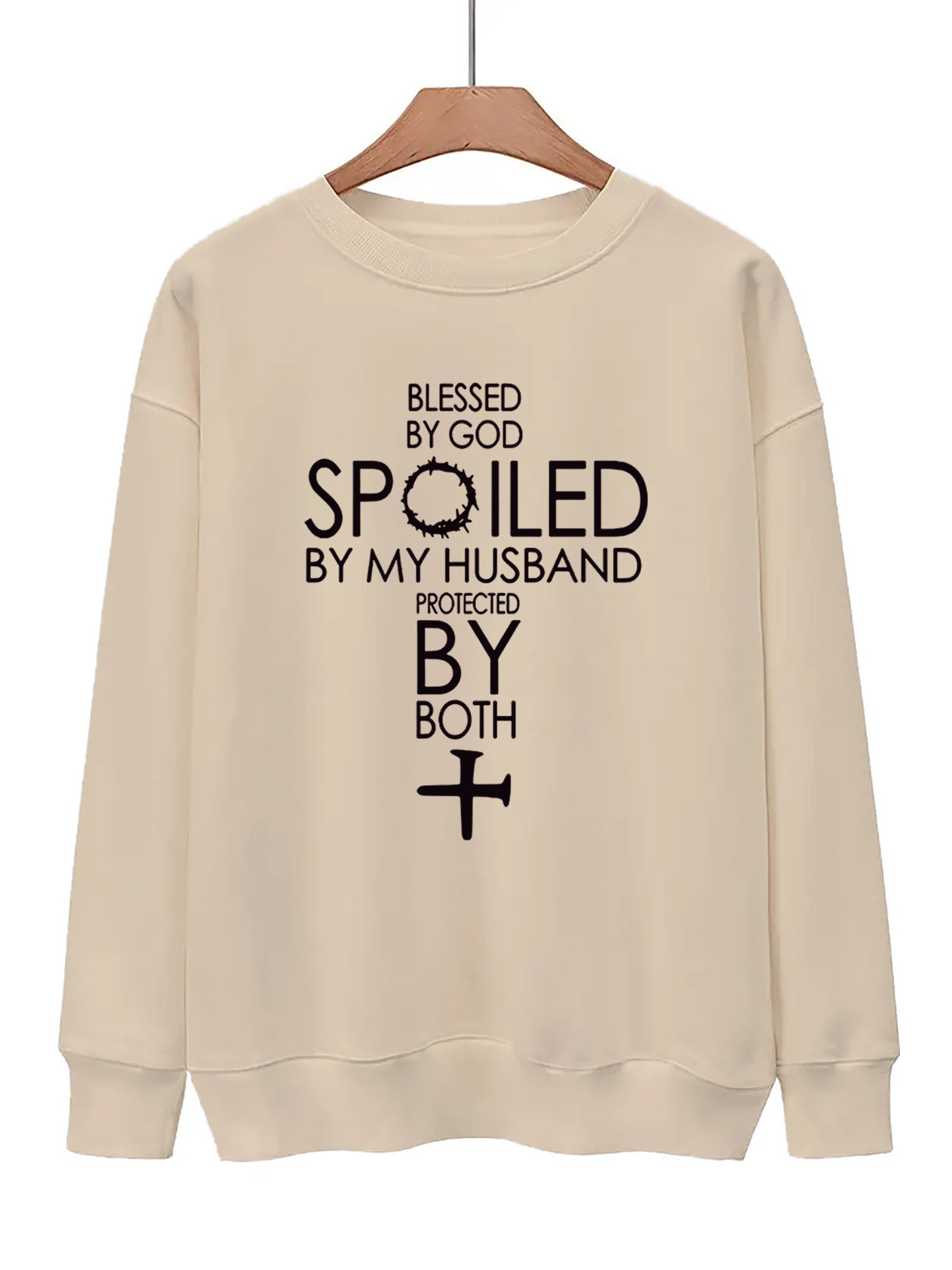 Letter & Cross Print Drop Shoulder Sweatshirt for Fall & Winter