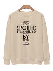 Letter & Cross Print Drop Shoulder Sweatshirt for Fall & Winter