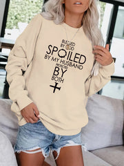 Letter & Cross Print Drop Shoulder Sweatshirt for Fall & Winter