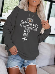 Letter & Cross Print Drop Shoulder Sweatshirt for Fall & Winter