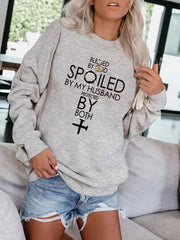 Letter & Cross Print Drop Shoulder Sweatshirt for Fall & Winter