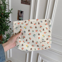 Floral Pattern Makeup Bag Travel Pouch Zipper Cotton Organizer Bag