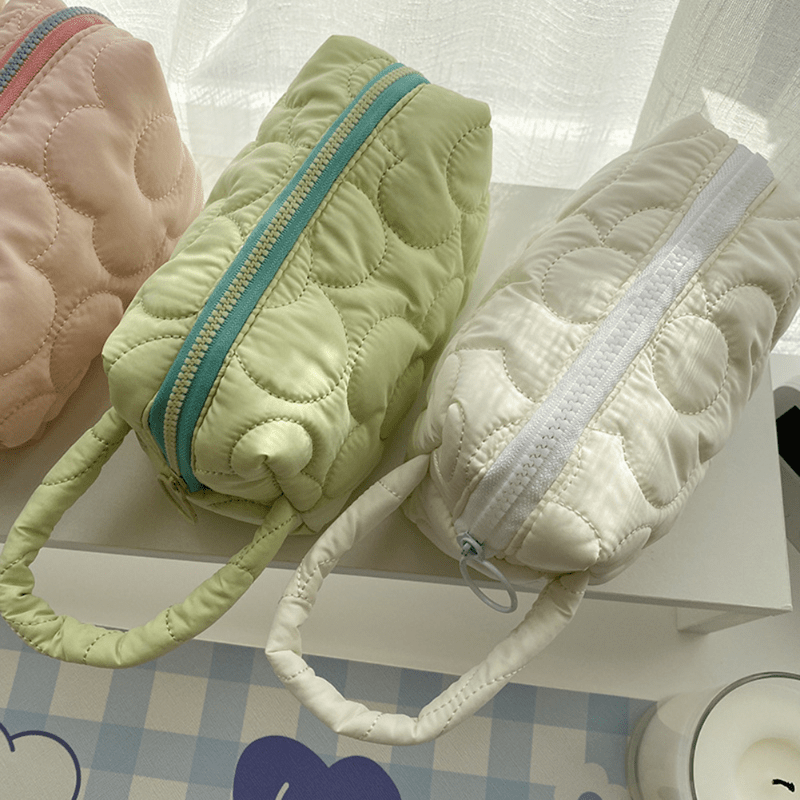 Quilted Padded Top Handle Bag Cosmetic Case