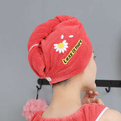 Daisy Pattern Hair Towel Soft Hair Drying Cap Coral Velvet Hair Towel