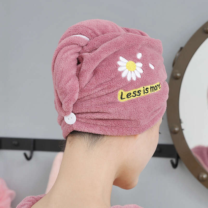 Daisy Pattern Hair Towel Soft Hair Drying Cap Coral Velvet Hair Towel