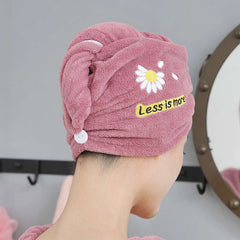 Daisy Pattern Hair Towel Soft Hair Drying Cap Coral Velvet Hair Towel