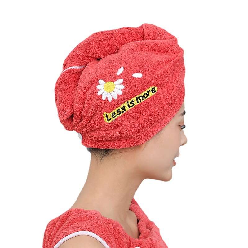 Daisy Pattern Hair Towel Soft Hair Drying Cap Coral Velvet Hair Towel