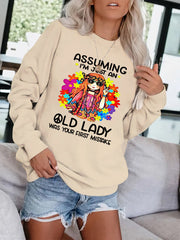 Girl & Letter Print Pullover Sweatshirt Casual Drops Shoulder