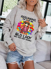 Girl & Letter Print Pullover Sweatshirt Casual Drops Shoulder