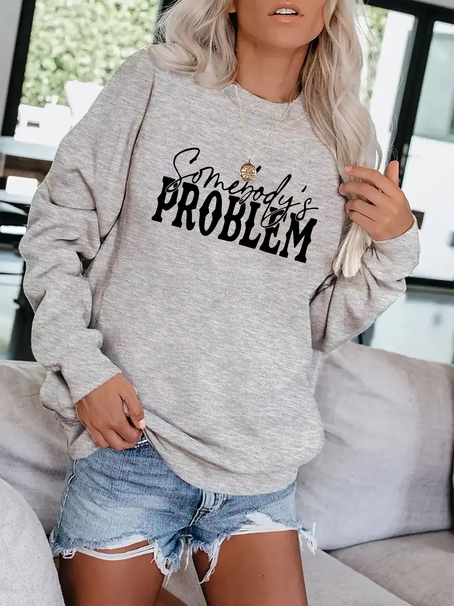 Letter Print Pullover Sweatshirt Crew Neck for Fall & Winter