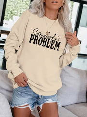 Letter Print Pullover Sweatshirt Crew Neck for Fall & Winter