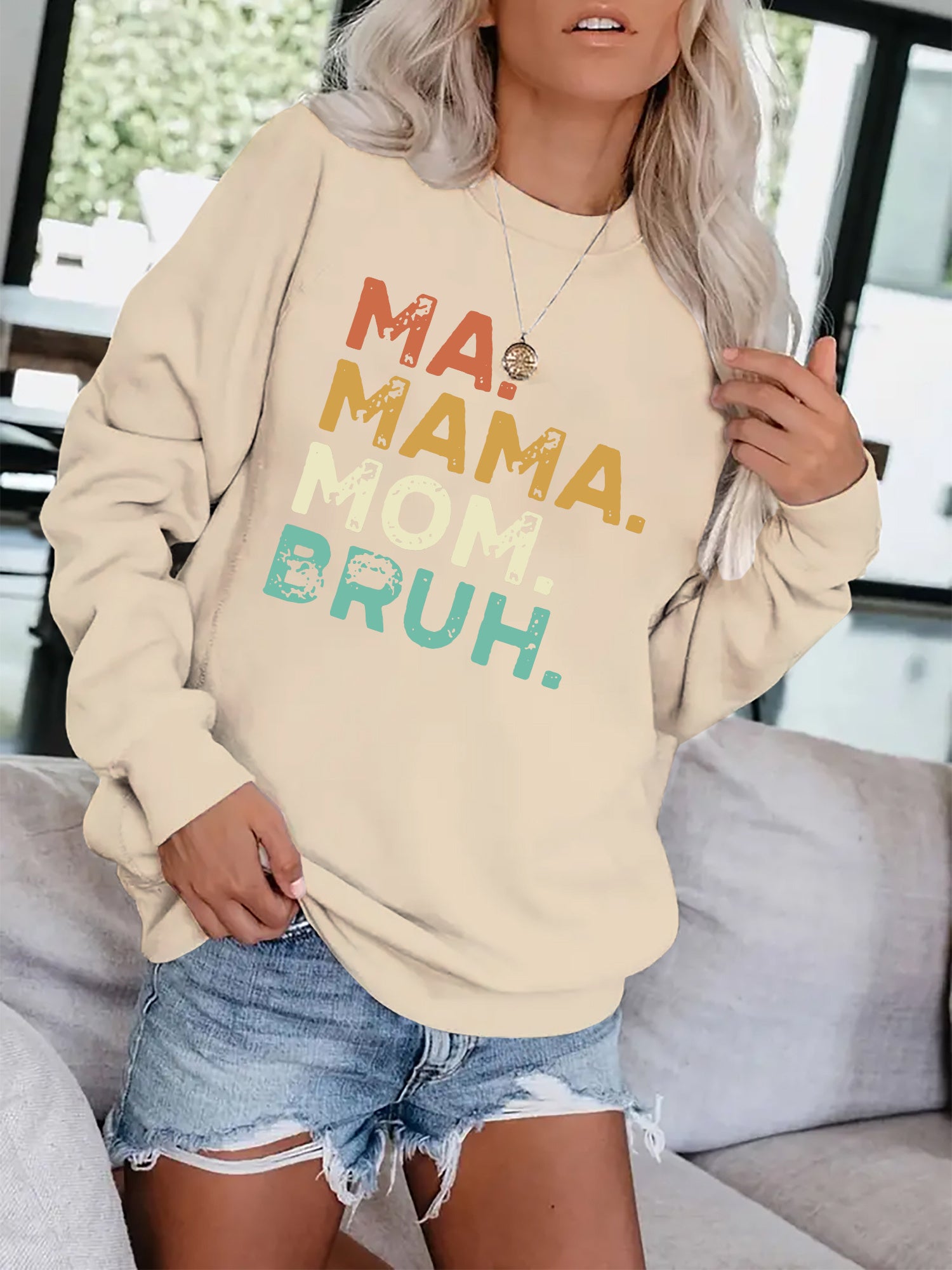 Letter Print Pullover Sweatshirt for Women