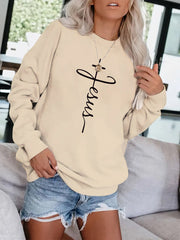 Letter & Cross Print Pullover Sweatshirt for Women