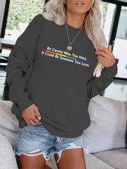 Slogan Print Crew Neck Sweatshirt for Women