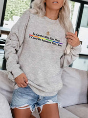 Slogan Print Crew Neck Sweatshirt for Women