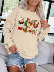 Wine Print Pullover Sweatshirt for Fall & Winter Women's Clothing