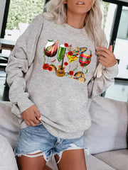 Wine Print Pullover Sweatshirt for Fall & Winter Women's Clothing