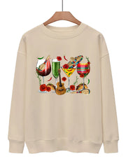 Wine Print Pullover Sweatshirt for Fall & Winter Women's Clothing