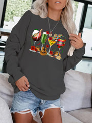 Wine Print Pullover Sweatshirt for Fall & Winter Women's Clothing