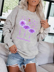 Floral & Letter Print Sweatshirt Crew Neck for Fall & Winter