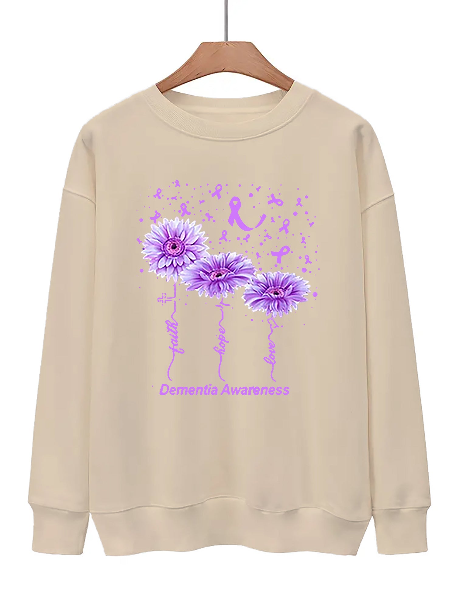 Floral & Letter Print Sweatshirt Crew Neck for Fall & Winter