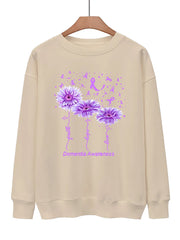 Floral & Letter Print Sweatshirt Crew Neck for Fall & Winter