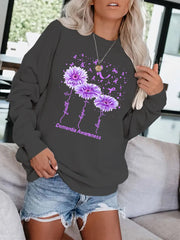 Floral & Letter Print Sweatshirt Crew Neck for Fall & Winter