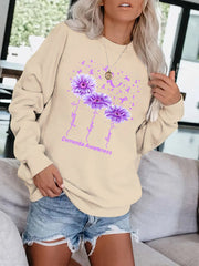 Floral & Letter Print Sweatshirt Crew Neck for Fall & Winter