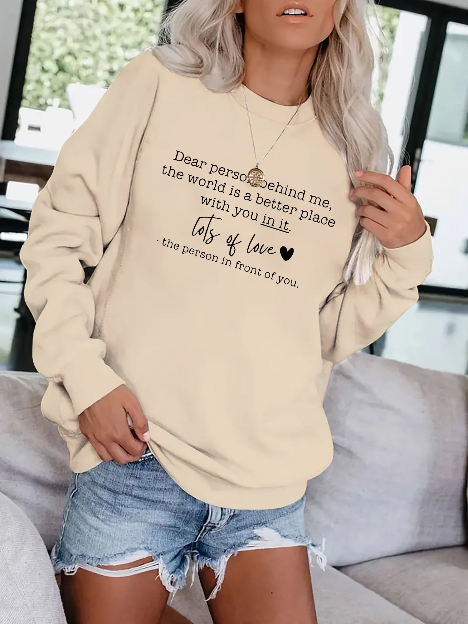 Letter Print Pullover Sweatshirt Casual Loose Drop Shoulder Sweatshirt